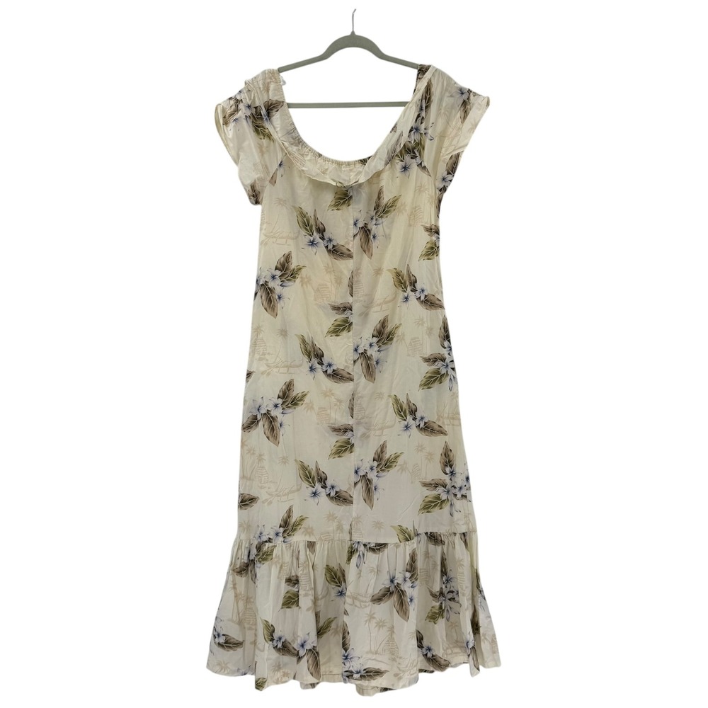 Hilo Hattie Hawaiian Original Floral Muumuu Dress Cream Blue Tropical Small - Picture 2 of 5